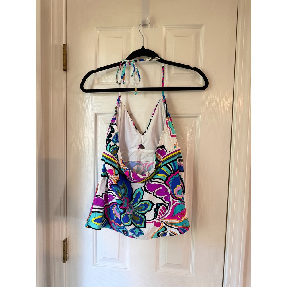 Trina Turk Womens Floral Halter Tankini Top Multicolor Psychedelic Print Size 10 - Picture 6 of 8